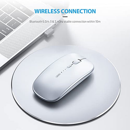 INPHIC Rechargeable Wireless Computer Bluetooth Mouse Tri-Mode | BT 5.0/4.0+2.4G, Multi-Device Slim Silent Mouse, 2400 DPI Portable Mouse for iPad MacBook Laptop Android Tablet Windows PC - color: Silver, style: 2.4G