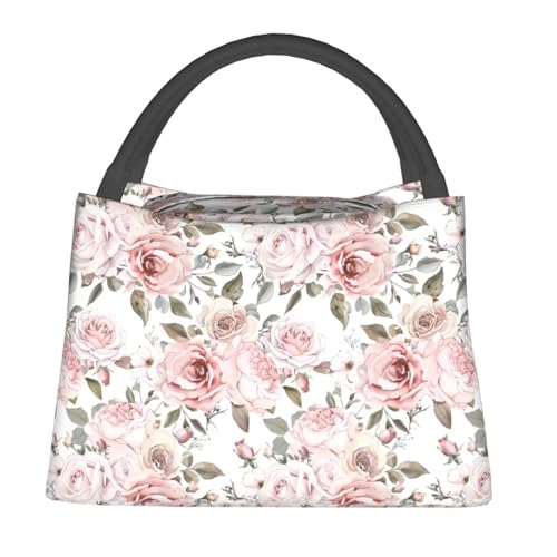 Rose Floral Reusable Lunch Box, Elegant Flower Lunchbox for Girls Women, Insulated Lunchbag, 11in*6.3in*6.7in, Gifts Makeup Bag, Portable Handbag for School Picnic Work Travel Beach or Hiking - color: Rose01