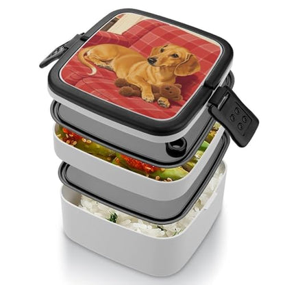 Dachshund Weiner Pet Dog Bento Box Adult Lunch Box Sealed Bento Lunch Boxes Double Layer Bento Boxes Leak Proof Lunch Containers Ideal for Meal Prep, Work, And On The Go Camping