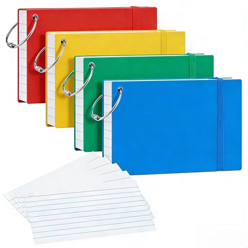 NEEWAY Heavyweight Ruled Index Cards 3x5, 200 Count Flash Cards with Rings and Cover, White Note Cards Lined for Home, Office (Multicolor) - color: Multicolor