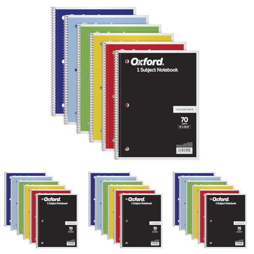 Oxford Spiral Notebook,1 Subject,College Ruled Paper,8 x 10-1/2 Inch,Color Assortment Design May Vary (65007),(Pack of 24) - size: College Rule - 24 Pack