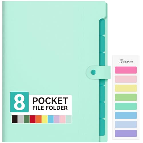 Forvencer Expanding File Folder with 8 Pocket, Letter Size Accordion File Organizer, Portable Folders for Documents, Cute Paper Organizer, Filling Products for School Office Supplies, Mint Green - color: Mint Green