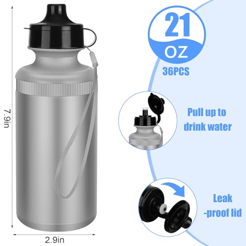 Zubebe 36 Pcs Sports Water Bottles Bulk Squeeze Reusable Plastic Water Bottles Back to School Supplies Summer Gifts for Students School Travel Hiking Cycling Event Team Gift - color: Silver Gray