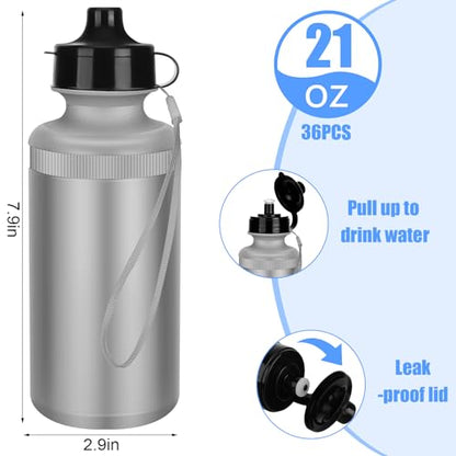 Zubebe 36 Pcs Sports Water Bottles Bulk Squeeze Reusable Plastic Water Bottles Back to School Supplies Summer Gifts for Students School Travel Hiking Cycling Event Team Gift - color: Silver Gray
