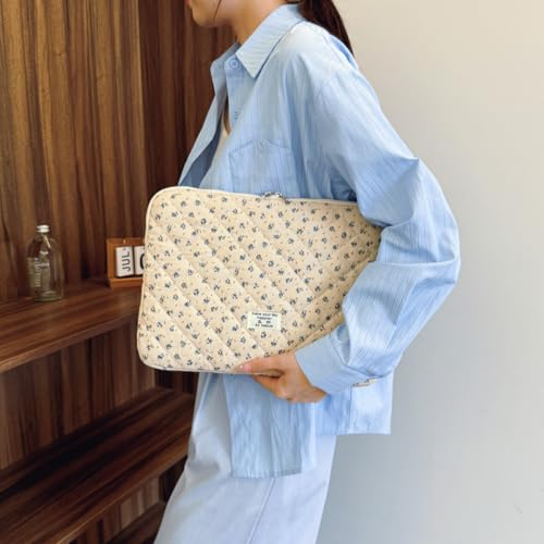 Floral Laptop Sleeve Quilted Laptop Carrying Case Protective Cute Computer Sleeve for 13 14 Inch Laptop Tablet - color: Blue Little Flower