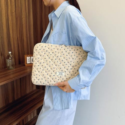 Floral Laptop Sleeve Quilted Laptop Carrying Case Protective Cute Computer Sleeve for 13 14 Inch Laptop Tablet - color: Blue Little Flower