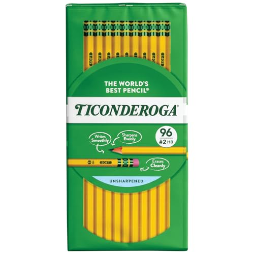 Ticonderoga Wood-Cased Pencils, Unsharpened, #2 HB Soft, Yellow, 96 Count - size: 96 Count (Pack of 1), style: Pack