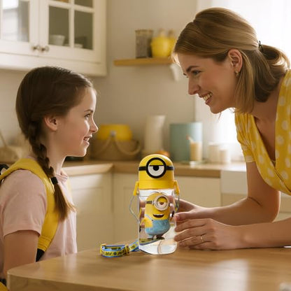 MINISO Minions Insulated Water Bottle with Straw 20 oz Travel Tumbler with Lid Holder Compatible Cup BPA-Free Bottle with Strap for Boys Girls and Kids School Office Home