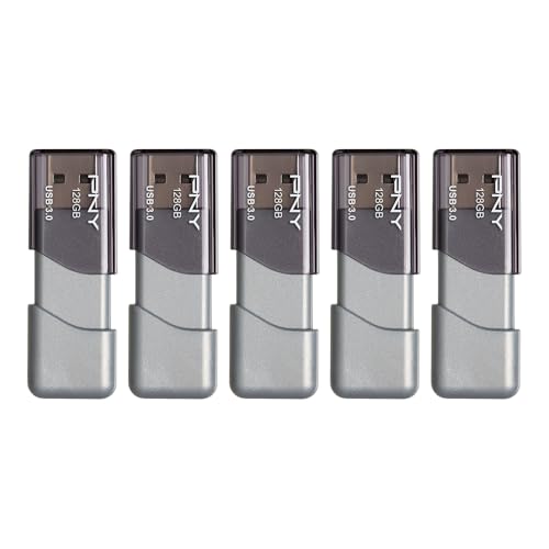 PNY 128GB Turbo Attaché 3 USB 3.0 Flash Drive 5-Pack – Grey, P-FD128X5TBOP-MP, 100MB/s, Light-Weight Durable - Data Storage and Transfer - size: 128GB 5-Pack