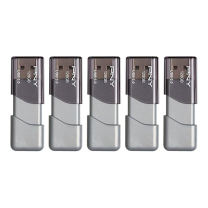 PNY 128GB Turbo Attaché 3 USB 3.0 Flash Drive 5-Pack – Grey, P-FD128X5TBOP-MP, 100MB/s, Light-Weight Durable - Data Storage and Transfer - size: 128GB 5-Pack