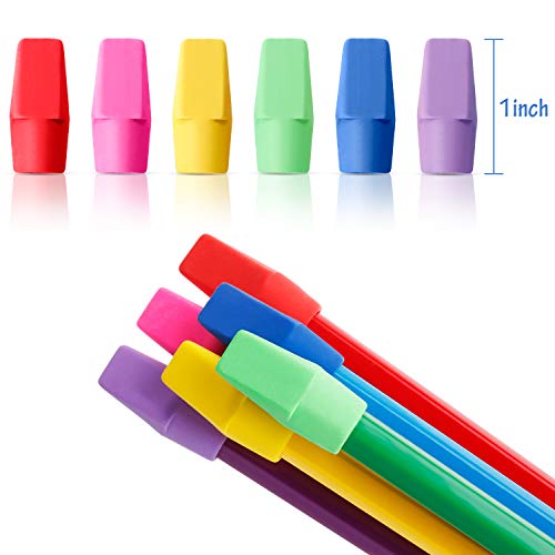 Maitys 50 Pcs Colorful Pencil Top Erasers Cap Erasers and Pencil Sharpener with Random Colors for Students Teachers School Office