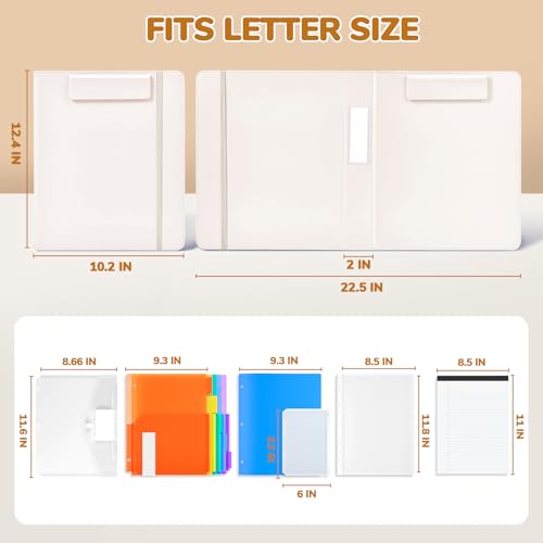 JoyCat 3 Ring Binder Clipboard with Storage,12.4"x10.2" Magnetic Clipboard Folder with 5 Subject Folders,Refillable Lined Notepad (11" x 8.5"),Ideal for School Office Nursing(Beige) - color: Beige