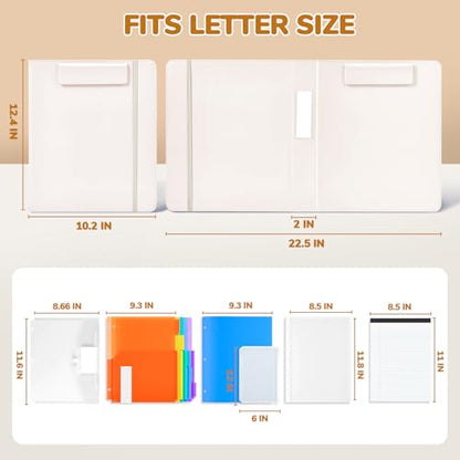 JoyCat 3 Ring Binder Clipboard with Storage,12.4"x10.2" Magnetic Clipboard Folder with 5 Subject Folders,Refillable Lined Notepad (11" x 8.5"),Ideal for School Office Nursing(Beige) - color: Beige