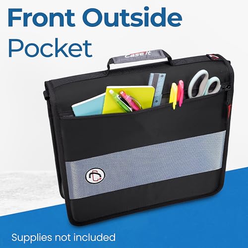 Case-it Classic Zipper Binder | 2-Inch O-Rings, 350 Sheet Capacity, Multiple Storage Pockets & Shoulder Strap | School & Office Organizer | D-251 Black