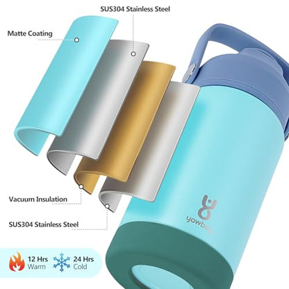 Kids Insulated Water Bottle with Straw Lid & Silicone Handle,12oz Kids Leak Proof Water Bottle for School Boys Girls,Double Wall Vacuum Stainless Steel with Non-slip Silicone Base(Light Green) - color: Bluish Green, size: 12 Ounces