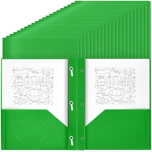 Lincia 100 Pcs Plastic Folders with Pockets and Prong Folders with Prongs 2 Pockets for Office, School for Students, Teachers, Office Workers (Fruit Green) - color: Fruit Green