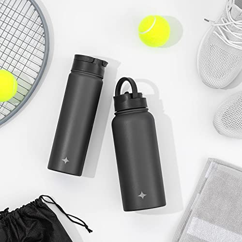 JoyJolt Triple Insulated Water Bottle with Straw Lid AND Flip Lid! 22oz Water Bottle, 12 Hour Hot/Cold Vacuum Insulated Stainless Steel Water Bottle. BPA-Free Leakproof Water Bottles - Thermos Bottle - color: Matte White, size: 22 Ounces