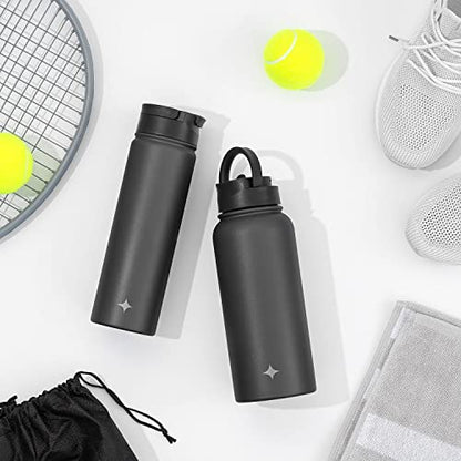 JoyJolt Triple Insulated Water Bottle with Straw Lid AND Flip Lid! 22oz Water Bottle, 12 Hour Hot/Cold Vacuum Insulated Stainless Steel Water Bottle. BPA-Free Leakproof Water Bottles - Thermos Bottle - color: Matte White, size: 22 Ounces