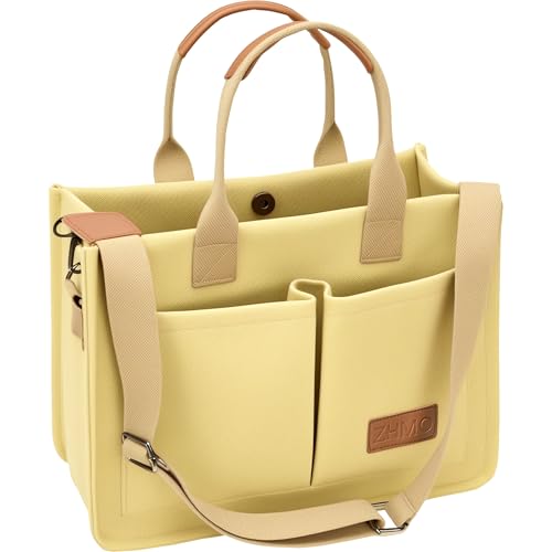 ZHMO Canvas Tote Bag for Women,Women's Bags Crossbody Bags Work Laptop Tote Bag Large Handbags Purse for Travel Nurse Teacher - color: Canvs Cute Khaki With Compartments