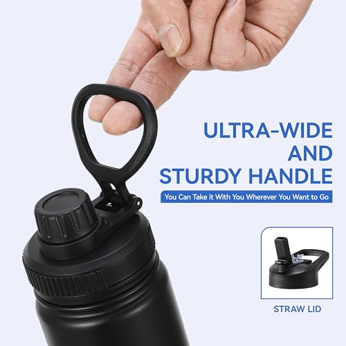 DOMICARE 16 oz Kids Water Bottle for School Stainless Steel Double Wall Vacuum Insulated Water Bottle with Straw lids & Spout Lid, Leakproof BPA Free （Black,4） - color: Black, size: 16oz/4 Pack