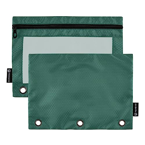 MCHIVER Hunter Green Pencil Pouch for 3 Ring Binder Pencil Pouches with Zippers Clear Window Binder Pockets Pencil Bags for Daily Organzier Office Work 2 Packs - color: Hunter Green