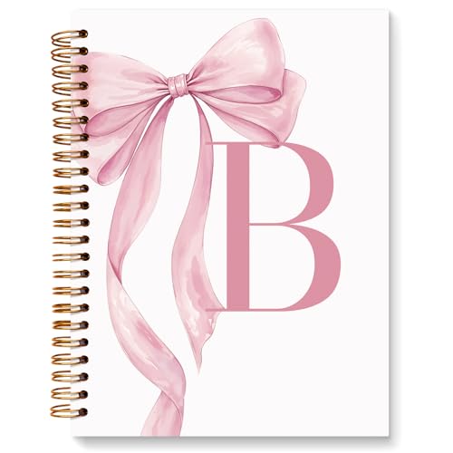 JXREQ Coquette Pink Bow Personalized Notebook, Initial Letter B Monogram Journal, Preppy Girly Ribbon Bow Journal, Monogrammed Gifts for Women, Aesthetic Spiral Notebook 5.5x8.3 - color: Bpink