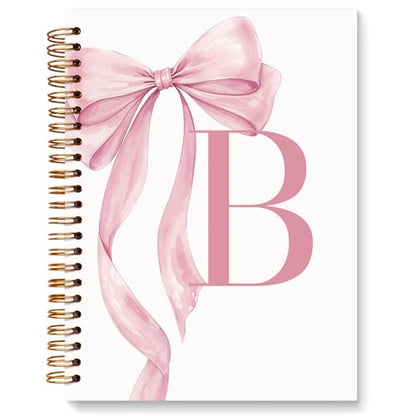 JXREQ Coquette Pink Bow Personalized Notebook, Initial Letter B Monogram Journal, Preppy Girly Ribbon Bow Journal, Monogrammed Gifts for Women, Aesthetic Spiral Notebook 5.5x8.3 - color: Bpink