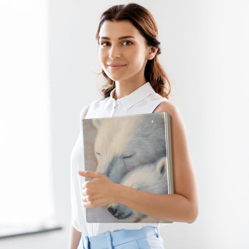 Fustylead Soft Cozy Polar Bear Love Motif 3 Ring Binder, D-Rings 1.5" Hardcover Folder, Fits 200 Sheets of A4 Paper, Durable Clipboard & Clean View with Inside Pockets for School Home Office - size: 12.4x10.63x2.36 Inch-2 Pack