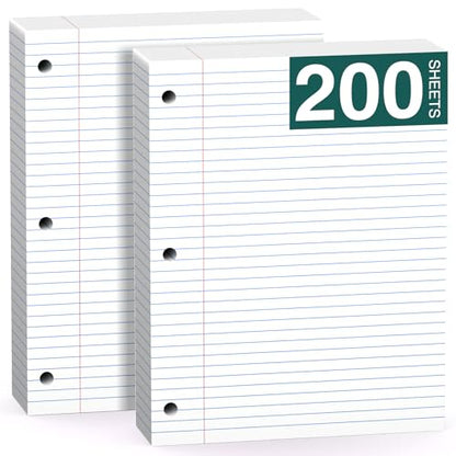 Note Pads 8 X 10.5 Loose Leaf Paper, 200 Sheets, 3 Hole Punched Lined Paper, College Ruled 8 X 10.5 Notebooks, 10-1/2" X 8 Binder Writing Pads, Filler Paper For Engineering, Office, School Supplies - style: White-College Ruled-2 Pack