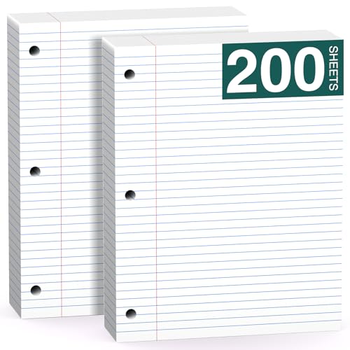 Note Pads 8 X 10.5 Loose Leaf Paper, 200 Sheets, 3 Hole Punched Lined Paper, College Ruled 8 X 10.5 Notebooks, 10-1/2" X 8 Binder Writing Pads, Filler Paper For Engineering, Office, School Supplies - style: White-College Ruled-2 Pack