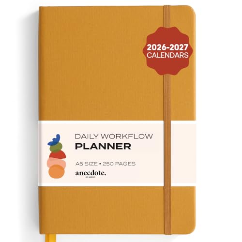Anecdote Daily Planner w/ 2026-2027 Calendar | Start Anytime 26 Weeks Undated | 1 Page per Day | 8.5" x 5.2" | Hardcover To-Do List Organizer, Plan Your Success, Achieve Productivity Goals (Mustard) - color: Mustard, size: A5 (5.8'' x 8.3'')
