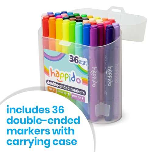 International Arrivals Double Sided Marker Sets for Kids Happido, Set of 36 Water Based Non Toxic Markers with Case, Great School Supplies, Art and Stationery Set - style: 36 Count - Double Ended