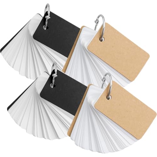 4pcs Blank Flashcards with Binder Ring for Writing and Listing Ideas, Paper Material Simple Design Reminder Cards for Travel Diaries and Student Learning