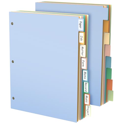 Dividers for 3 Ring Binder, Plastic 3-Hole Punched Letter Size 8-Tab Dividers, 2 Set 16 Pcs Letter Size Multicolor Index Dividers for School Office Document (Morandi Color)