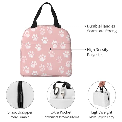 Lunch Bag Pastel Pink Dog Paw Pattern Insulated Lunch Box Reusable Cooler Tote for Adults Student Girl Boy Work Office School Picnic Over 3 Years Old - color: B0381