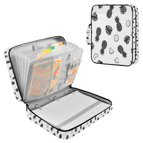 Blueangle Tropical Pineapple Leaf Zipper Binder with 1.2-Inch O-Rings, 7-Tab Dividers & Expanding File Folder – 500-Sheet Capacity 3-Ring Organizer for School & Office
