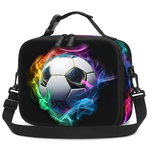 Soccer Boys Lunch Bag - Kids Lunch Box for Boys & Girls,Insulated Video Game Lunchbox with Adjustable Shoulder Strap & Name Tag,Reusable Portable Lunchbox for School Picnic Hiking - color: Soccer