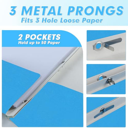 Two Pocket Folders, PANDRI 60 Pack Two Pocket Folders with Prongs, 3 Prong Folders Designed for Office and Classroom, Letter Size Lightblue - color: Lightblue