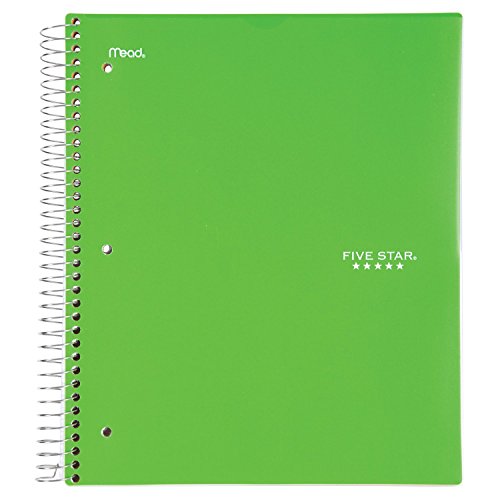 Five Star Spiral Notebook, 3 Subject, College Ruled Paper, 150 Sheets, 11" x 8-1/2", Customizable Cover, Lime (38003) - color: 12 Lime