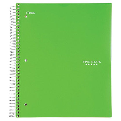 Five Star Spiral Notebook, 3 Subject, College Ruled Paper, 150 Sheets, 11" x 8-1/2", Customizable Cover, Lime (38003) - color: 12 Lime