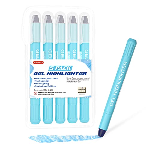 Shuttle Art 5 Pack Blue Gel Highlighters,Bible Highlighters,No Bleed Through, Bible Journaling Supplies,Great for Journaling, Highlighting and Studying - color: Blue