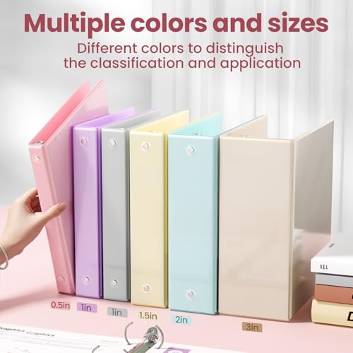 SUNEE 7.6cm(3인치) 바인더 3링 6팩, 대형 7.6cm(3인치) 클리어 뷰 3링 바인더, PVC 프리, 학교 또는 사무용품용, 파스텔 모음 - color: 파스텔 모음, size: 3인치