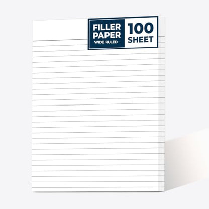 Loose Leaf Paper, 100 Sheets, Wide Ruled Filler Notebook Paper, 8" x 10.5", Bulk Notebook Papers,Without Punched Hole Loose Leaf Paper Office Paper, (White)