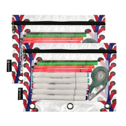 Gredecor 3 Ring Binder Pencil Pouch, Ball Softball Basebal Laces (7) Zippered Pen Case Pouches with Clear Window, 2 Pack Stylish Office & School Supplie - color: Ball Softball Basebal Laces (7)