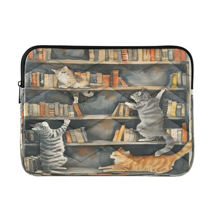 Laptop Sleeve Notebook Computer Pocket Case MacBook Pro 13-14 Inch Sleeve Cats Playing Bookshelf for Woman Man