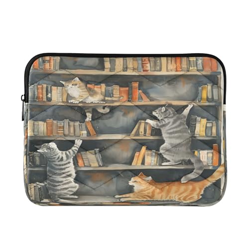Laptop Sleeve Notebook Computer Pocket Case MacBook Pro 13-14 Inch Sleeve Cats Playing Bookshelf for Woman Man