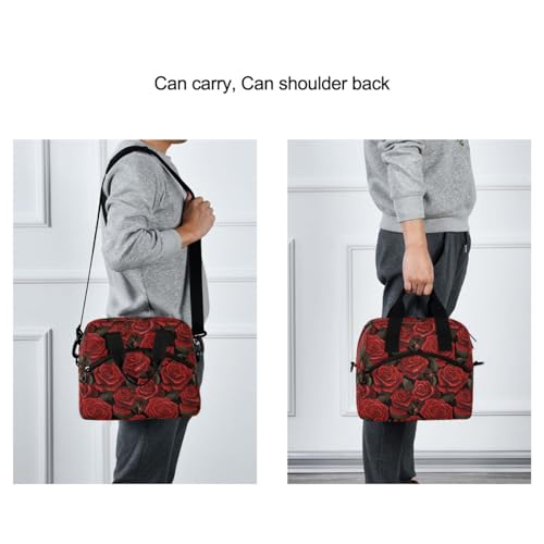 ALAZA Red Rose Black Background Insulated Lunch Bag Women Men Portable Reusable Cooler Lunch Tote Bag for Work Office Picnic College - color: Multi 16