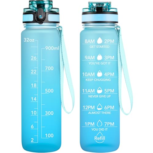 OLDLEY Water Bottle, 32oz Motivational Sports Water Bottle with Time Marker - Times to Drink - Tritan, BPA Free, Wide Mouth Leakproof,Luca - color: Luca