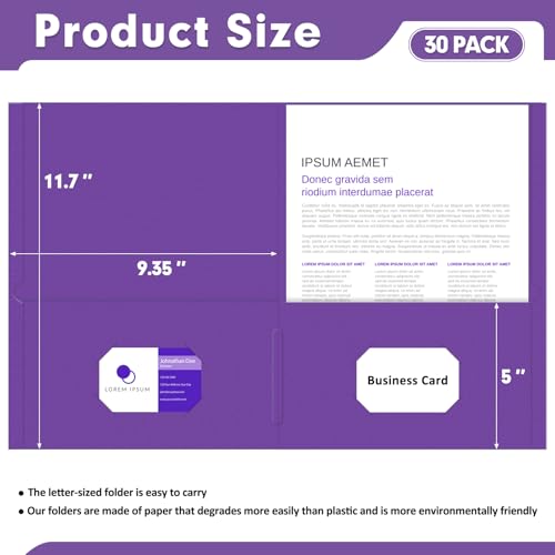 Two Pocket Folders, PANDRI 30 Pack 2 Pocket Folders, Letter Size Paper File Folder for School Office Home Business, Purple - color: Purple