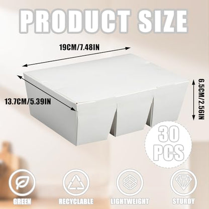 30 Pack 3 Compartment Paper Take Out Food Containers, 7.5x5.4x2.6" White Take Out Boxes, Disposable To Go Container Take Out Containers, Greaseproof Paper Bento Box Takeout Lunch Boxes with Lid - color: White-Flip Top